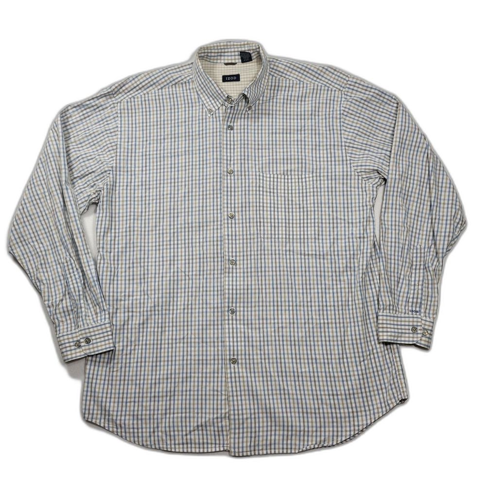 IZOD Men's LS Button Down Plaid Shirt L